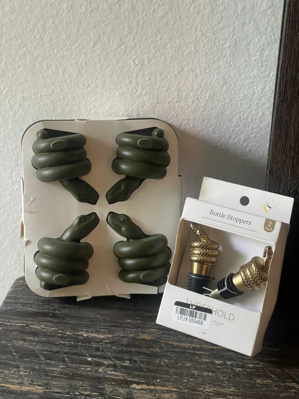 Threshold Snake Ice Cube Mold & Gold Snake Bottle Stoppers Set